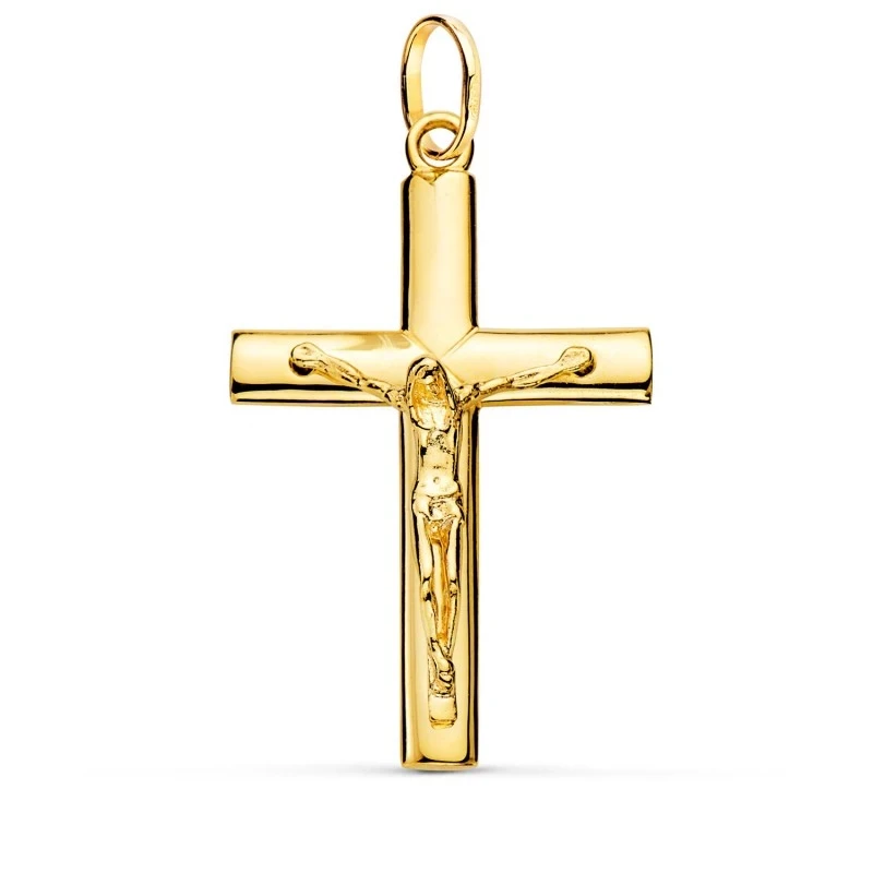 Cruz Cristo Colgante Oro 18k unisex 38 mm. maciza medio palo