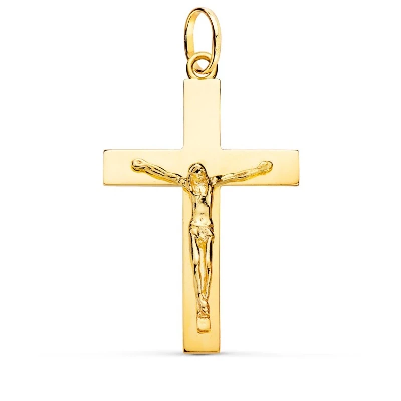 Cruz Cristo Colgante Oro 18k unisex 38 mm. maciza rectangular