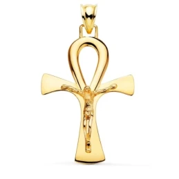Cruz de la Vida Cristo Colgante Amuleto Oro 18k unisex 40 mm. brillo