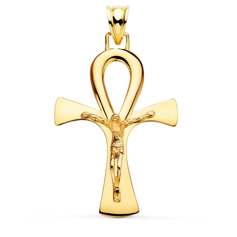 Cruz de la Vida Cristo Colgante Amuleto Oro 18k unisex 40 mm. brillo