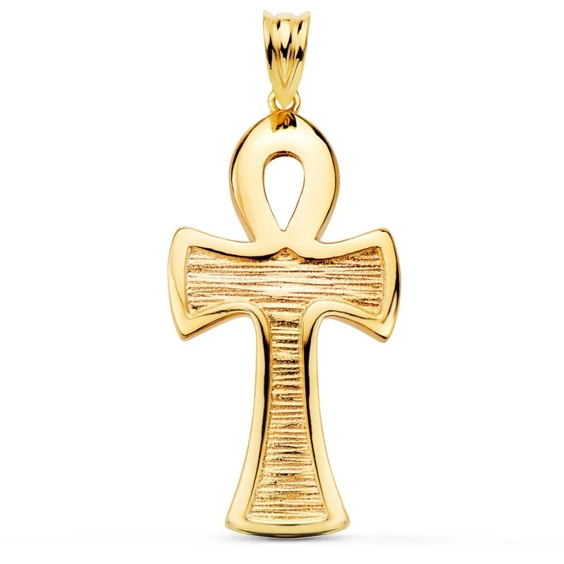 Cruz de la Vida Egipcia Colgante Amuleto Oro 18k unisex 35 mm. borde