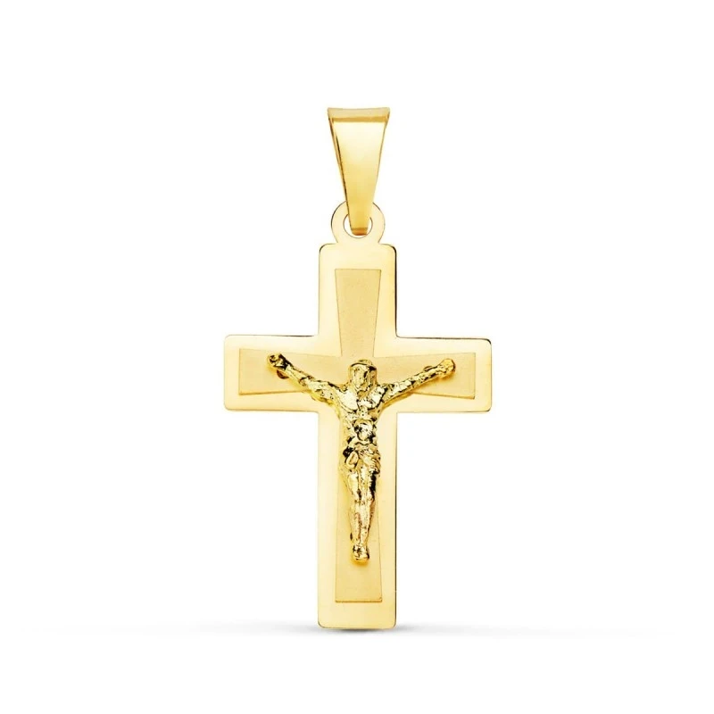 Cruz Cristo Colgante Oro 18k unisex 25 mm. lisa