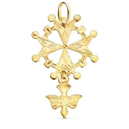 Cruz Huguenotte Colgante Oro 18k unisex 40 mm. detalle paloma