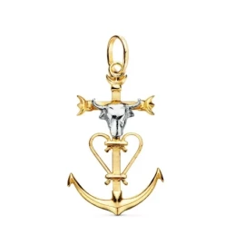 Cruz de la Camarga Colgante Oro Bicolor 18k unisex 32 mm. cabeza toro