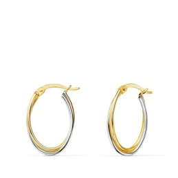 Aros Pendientes Oro Bicolor 18k mujer 19 mm. ovalados 2.2 mm.