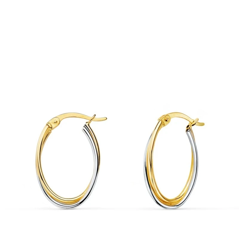 Aros Pendientes Oro Bicolor 18k mujer 19 mm. ovalados 2.2 mm.
