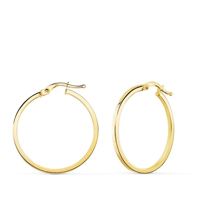 Aros Pendientes Oro 18k mujer 28 mm. huecos tubo 1.2 mm. cuadrado