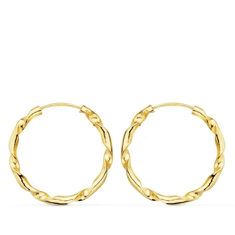 Aros Pendientes Oro 18k mujer 20 mm. retorcidos 2 mm.
