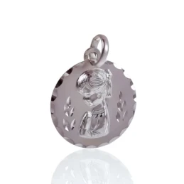 Virgen Niña Medalla Plata Ley 925m niña 19 mm. redonda mate bordes ta