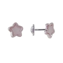 Pendientes Plata Ley 925m niña 7 mm. forma estrella nácar centro