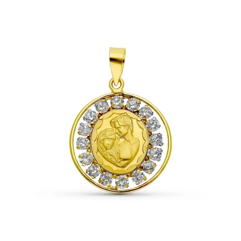 Enamorados Colgante Oro 18k unisex 19 mm. redondo circonitas calado d