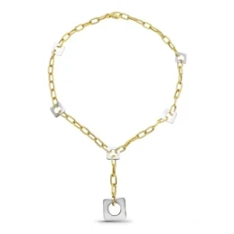 Gargantilla Oro Bicolor 18k mujer forzada alargada detalle cuadrados