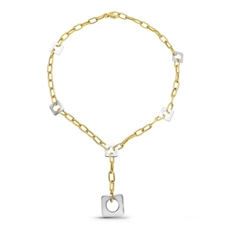 Gargantilla Oro Bicolor 18k mujer forzada alargada detalle cuadrados