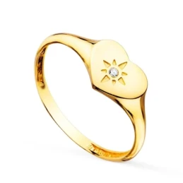 Sortija Oro 18k mujer cabeza forma corazón circonita centro lisa deta