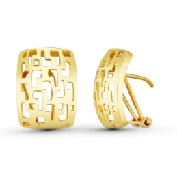 Pendientes Oro 18k mujer rectangulares formas caladas combinados liso