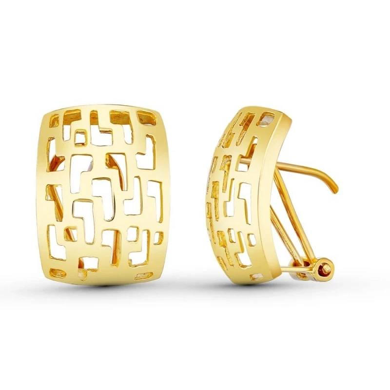 Pendientes Oro 18k mujer rectangulares formas caladas combinados liso