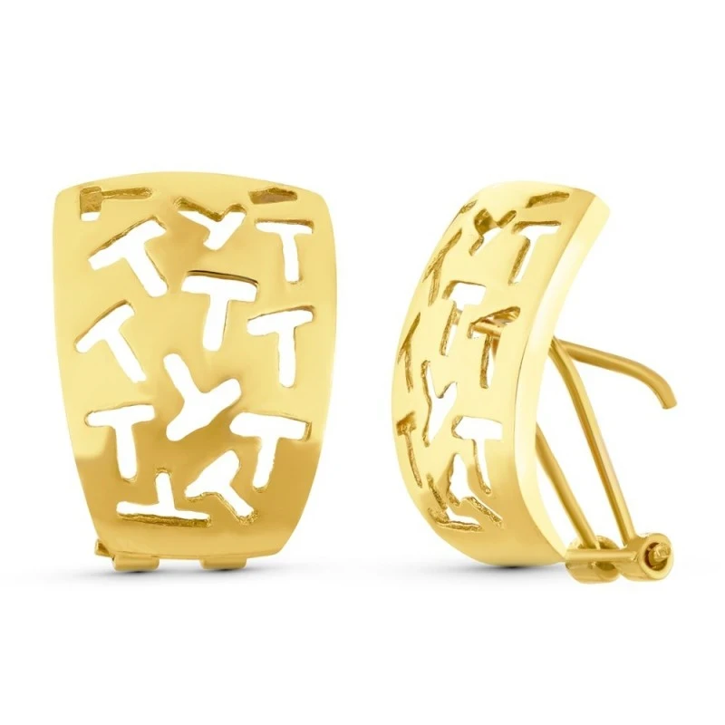 Pendientes Oro 18k mujer 19 mm. lisos formas caladas