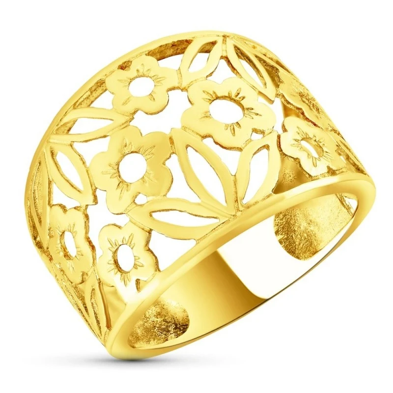 Sortija Oro 18k mujer cuerpo calado formas flores caladas detalle