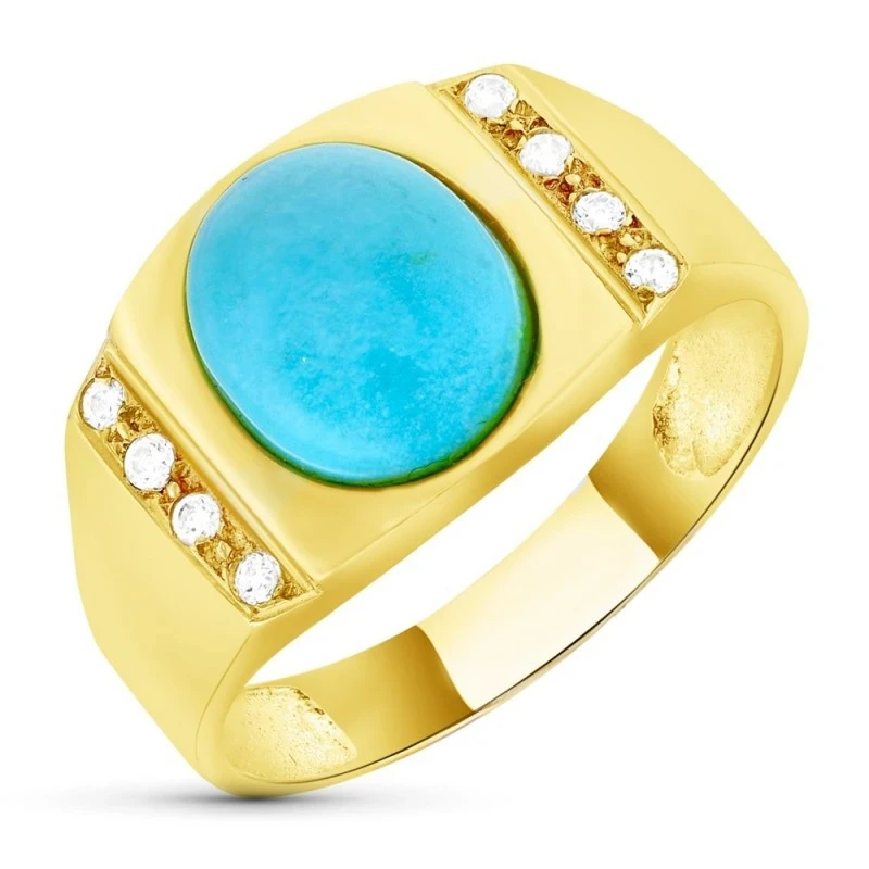 Sortija Oro 18k mujer turquesa ovalada centro cabeza detalle circonit
