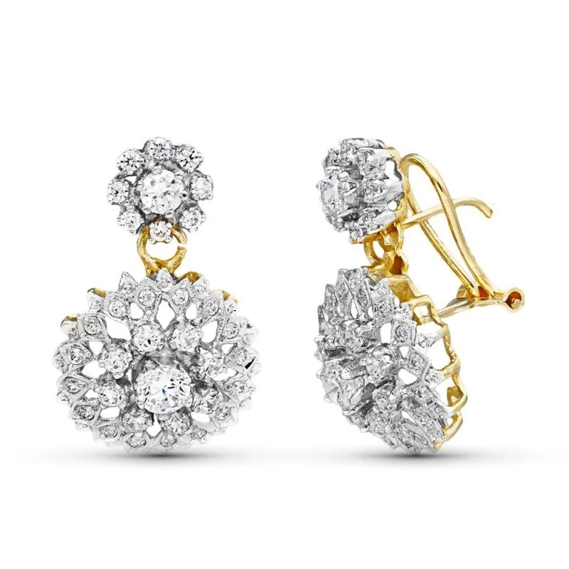 Pendientes Oro Bicolor 18k mujer 28 mm. dos cuerpos tamaños combinado