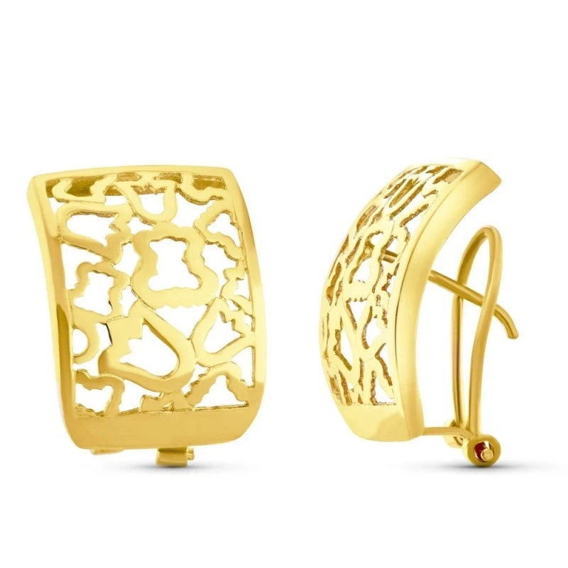 Pendientes Oro 18k mujer 20 mm. forma flor tulipán combinados osos ca