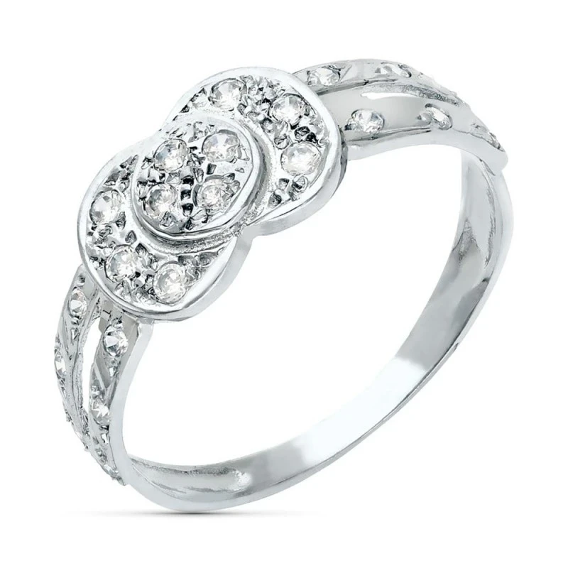 Sortija Oro Blanco 18k mujer circonitas combinadas liso