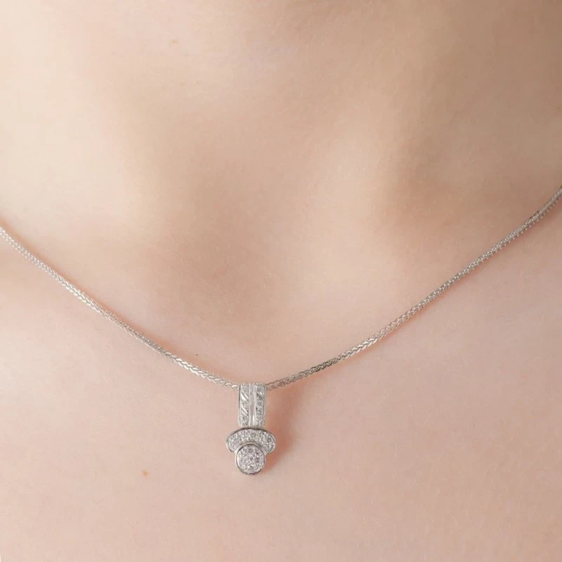Gargantilla Oro Blanco 18k mujer 45 cm. colgante circonitas formas 16