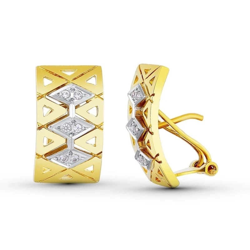Pendientes Oro Bicolor 18k mujer 19 mm. detalle formas rombos combina