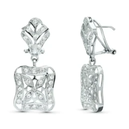 Pendientes Oro Blanco 18k mujer 33 mm. dos cuerpos circonitas combina