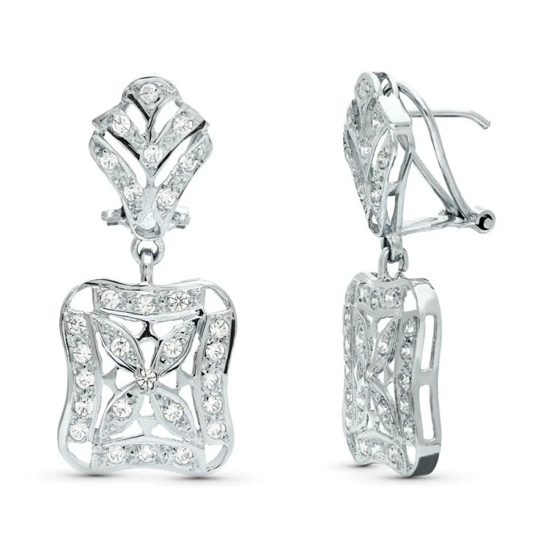 Pendientes Oro Blanco 18k mujer 33 mm. dos cuerpos circonitas combina