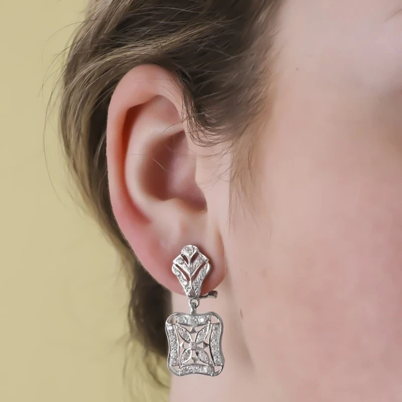 Pendientes Oro Blanco 18k mujer 33 mm. dos cuerpos circonitas combina