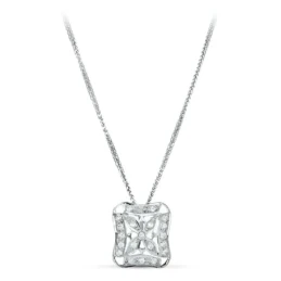 Gargantilla Oro Blanco 18k mujer 45 cm. colgante cuadrado circonitas