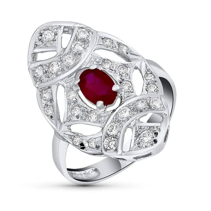 Sortija Oro Blanco 18k mujer cabeza ovalada calada circonitas combina