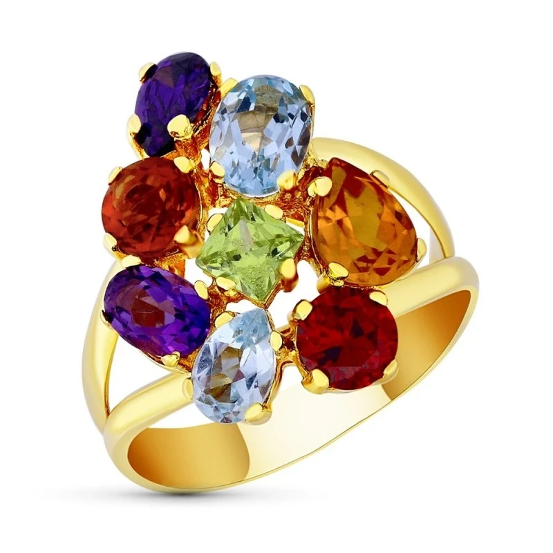 Sortija Oro 18k mujer piedras colores combinados cabeza