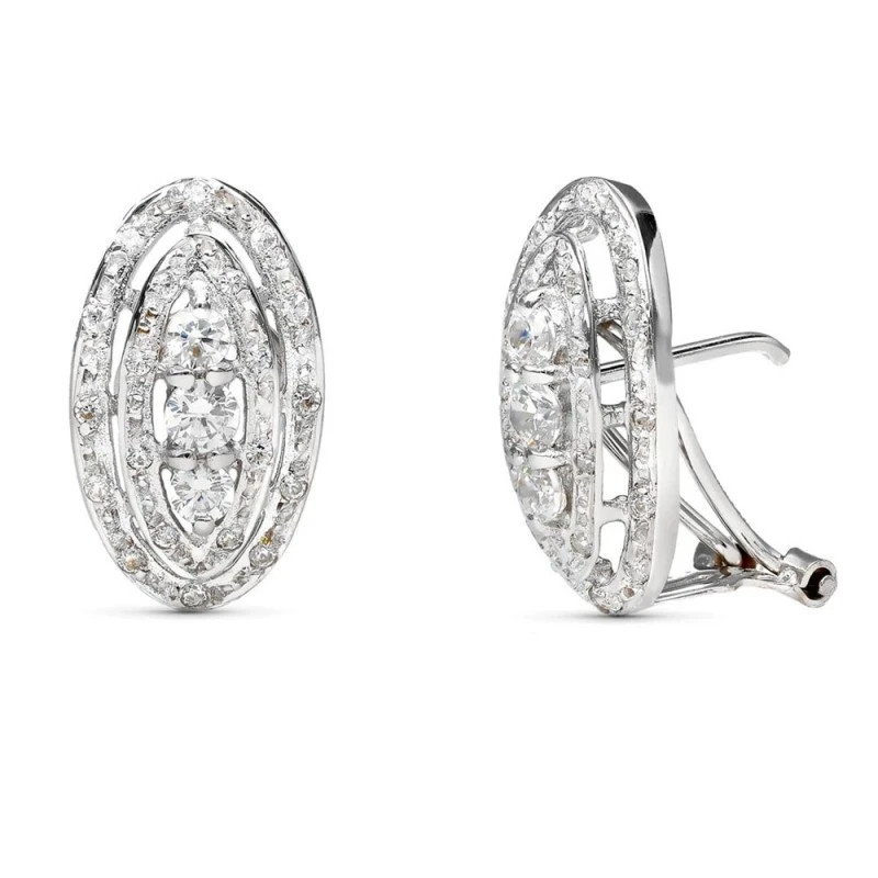 Pendientes Oro Blanco 18k mujer 18 mm. ovalados aros calados combinad