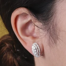 Pendientes Oro Blanco 18k mujer 18 mm. ovalados aros calados combinad