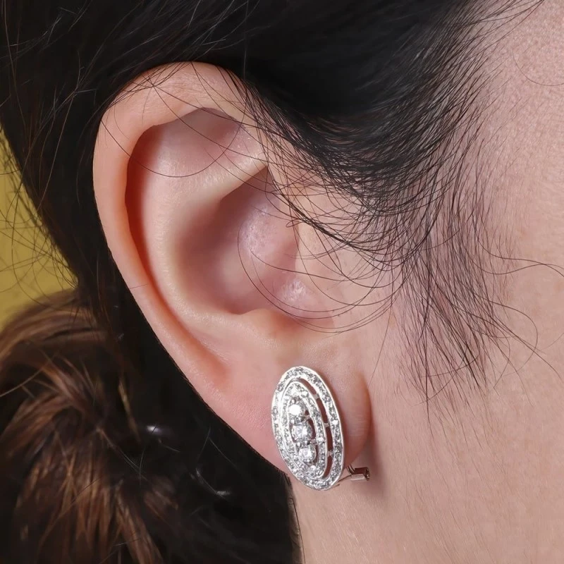 Pendientes Oro Blanco 18k mujer 18 mm. ovalados aros calados combinad