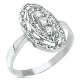 Sortija Oro Blanco 18k mujer cabeza ovalada aros calados combinados c