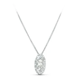 Gargantilla Oro Blanco 18k mujer 45cm. colgante ovalado circonitas 19