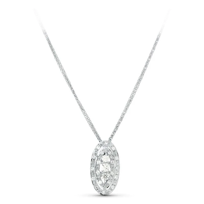 Gargantilla Oro Blanco 18k mujer 45cm. colgante ovalado circonitas 19