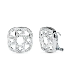 Pendientes Oro Blanco 18k mujer 16 mm. cuadrados circonitas círculos