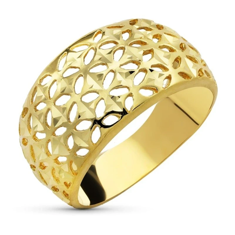 Sortija Oro 18k mujer cuerpo ancho 12 mm. detalles tallados calados