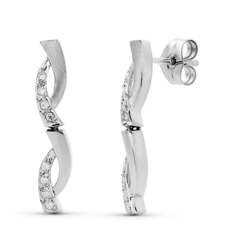 Pendientes Oro Blanco 18k mujer 25 mm. barras onduladas lisas combina