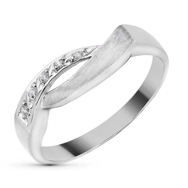 Sortija Oro Blanco 18k mujer dos bandas circonitas combinadas lisa ma