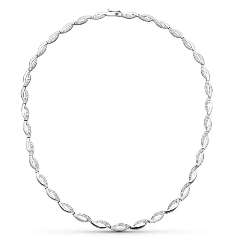 Gargantilla Oro Blanco 18k mujer bandas onduladas enlazadas lisas com