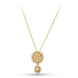 Gargantilla Oro 18k mujer colgante dos cuajos circonitas tamaños comb