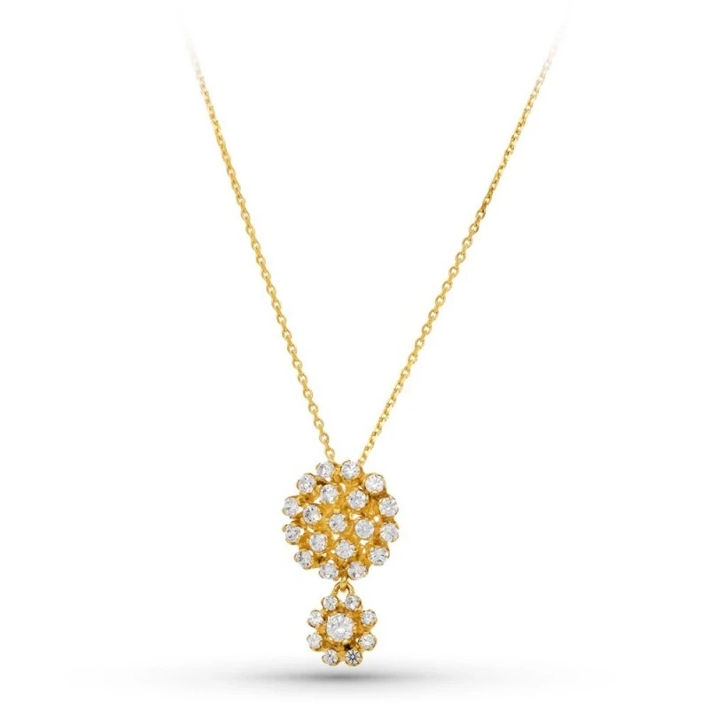 Gargantilla Oro 18k mujer colgante dos cuajos circonitas tamaños comb