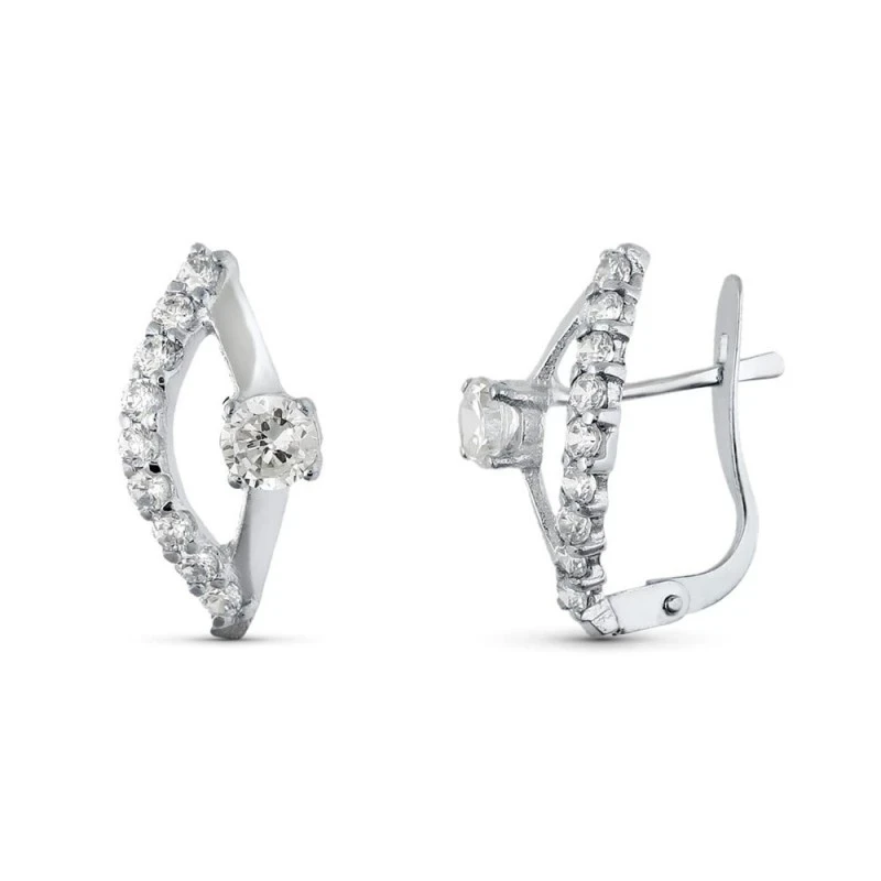 Pendientes Oro Blanco 18k mujer 15 mm. circonitas combinadas barra li