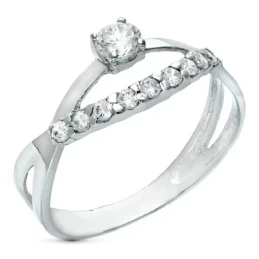 Sortija Oro Blanco 18k mujer dos hillos combinados circonitas