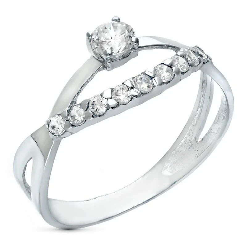 Sortija Oro Blanco 18k mujer dos hillos combinados circonitas